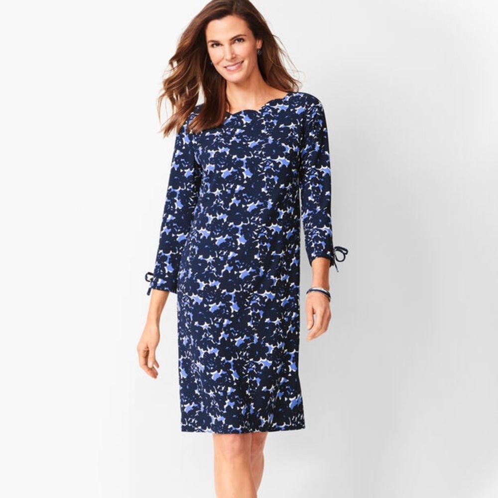 Talbots Blue Floral Crepe Shift Dress